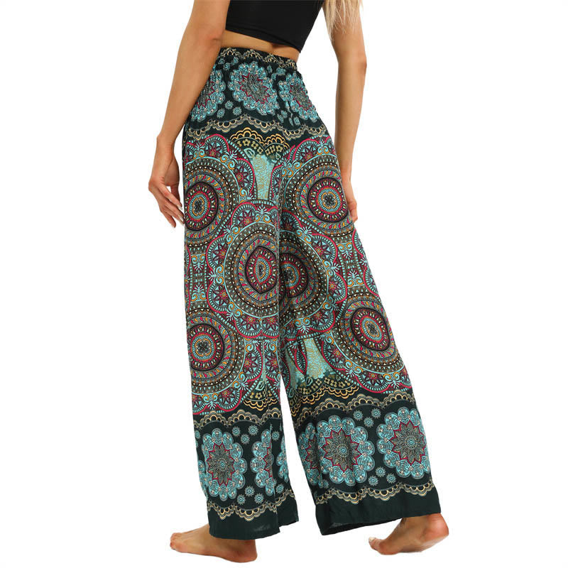 Buddha Stones Boho Mandala Print Lace-up Wide Leg Pants Women's Yoga Pants - image 11