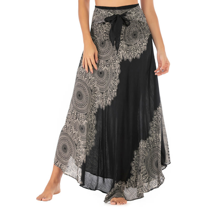 Buddha Stones Two Style Wear Boho Mandala Flower Beach Skirt Dress - Black - US4-12，UK/AU8-16，EU36-44 (F) - image 11
