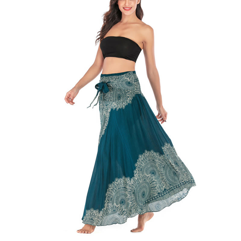 Buddha Stones Two Style Wear Boho Mandala Flower Beach Skirt Dress