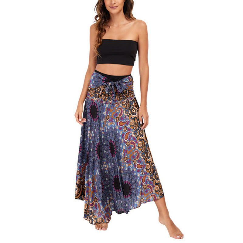 Buddha Stones Two Style Wear Bohemian Mandala Flower Water Drop Lace-up Skirt Dress - image 16