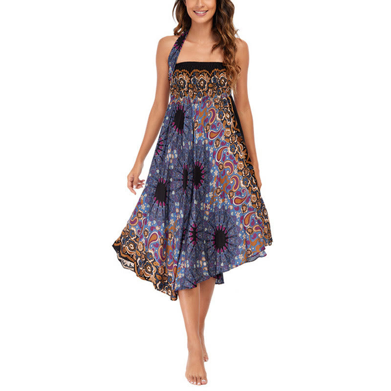 Buddha Stones Two Style Wear Bohemian Mandala Flower Water Drop Lace-up Skirt Dress - image 20