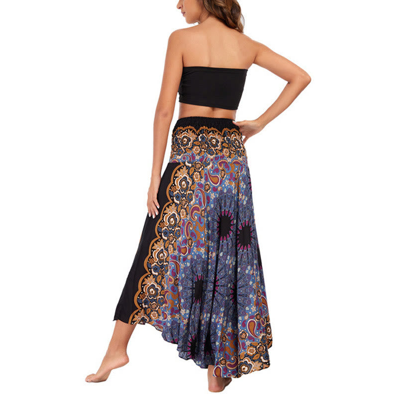 Buddha Stones Two Style Wear Bohemian Mandala Flower Water Drop Lace-up Skirt Dress