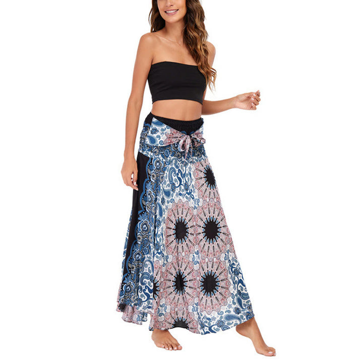 Buddha Stones Two Style Wear Bohemian Mandala Flower Water Drop Lace-up Skirt Dress - image 11