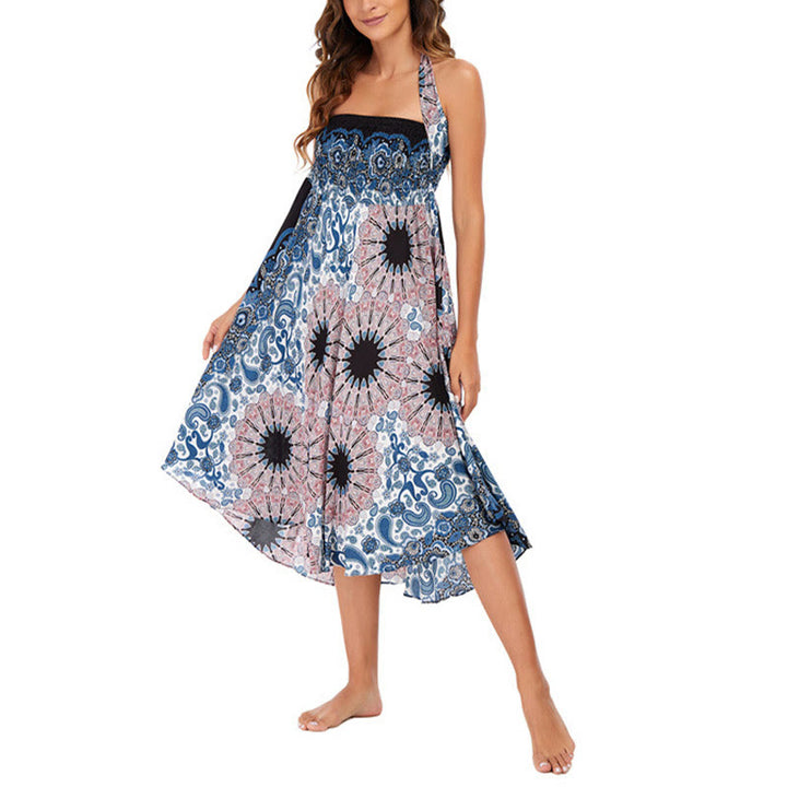 Buddha Stones Two Style Wear Bohemian Mandala Flower Water Drop Lace-up Skirt Dress - image 10