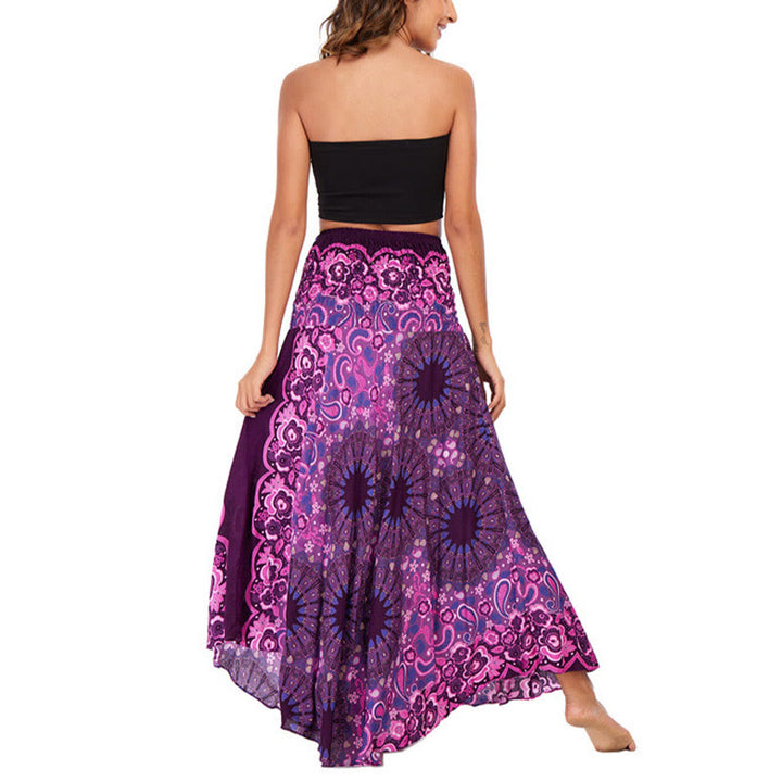 Buddha Stones Two Style Wear Bohemian Mandala Flower Water Drop Lace-up Skirt Dress - image 4