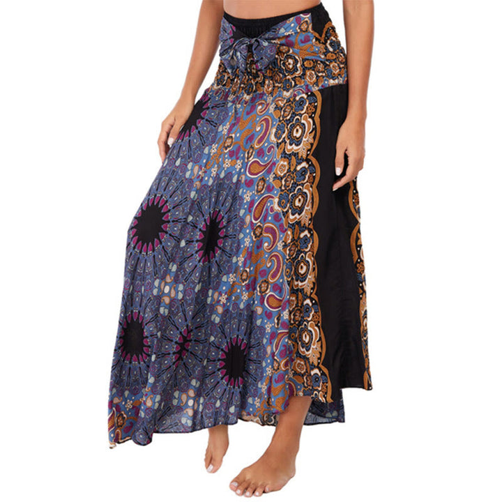 Buddha Stones Two Style Wear Bohemian Mandala Flower Water Drop Lace-up Skirt Dress