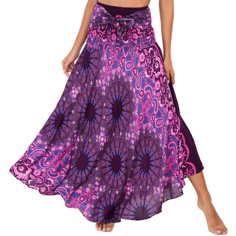 Buddha Stones Two Style Wear Bohemian Mandala Flower Water Drop Lace-up Skirt Dress - Violet - US4-12，UK/AU8-16，EU36-44 (F) - image 0