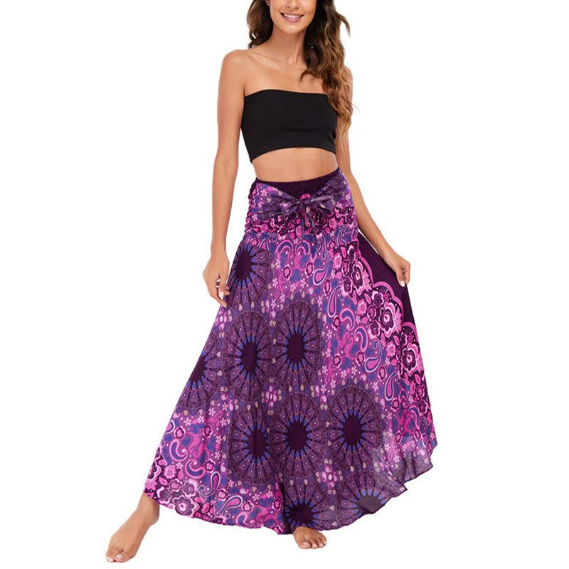 Buddha Stones Two Style Wear Bohemian Mandala Flower Water Drop Lace-up Skirt Dress - image 1
