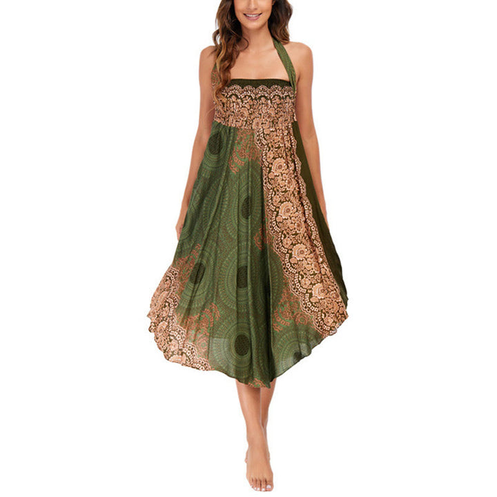 Buddha Stones Two Style Wear Bohemian Compass Rose Flower Lace-up Skirt Dress