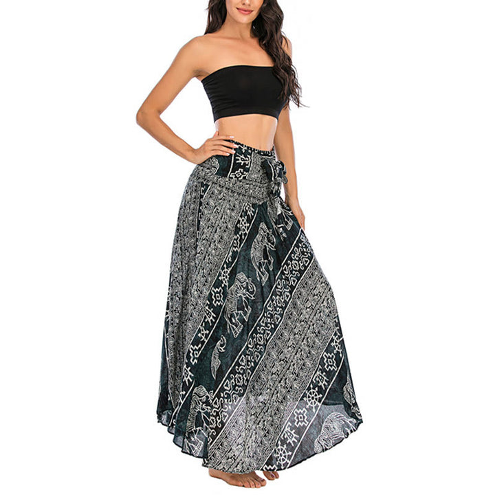 Buddha Stones Two Style Wear Boho Elephant Geometry Lace-up Skirt Dress - image 3