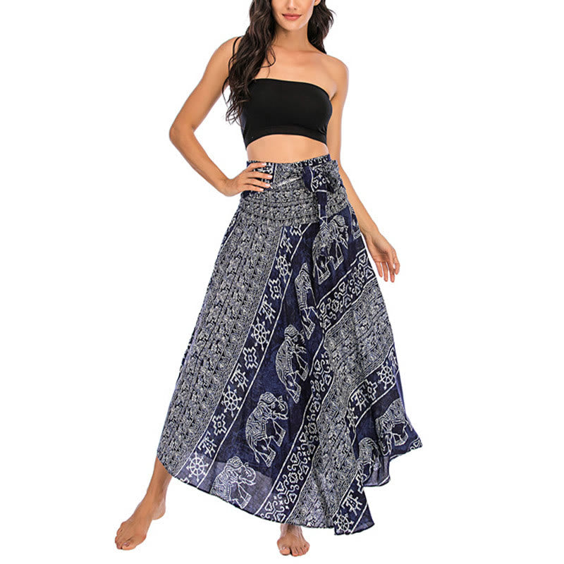 Buddha Stones Two Style Wear Boho Elephant Geometry Lace-up Skirt Dress - image 18