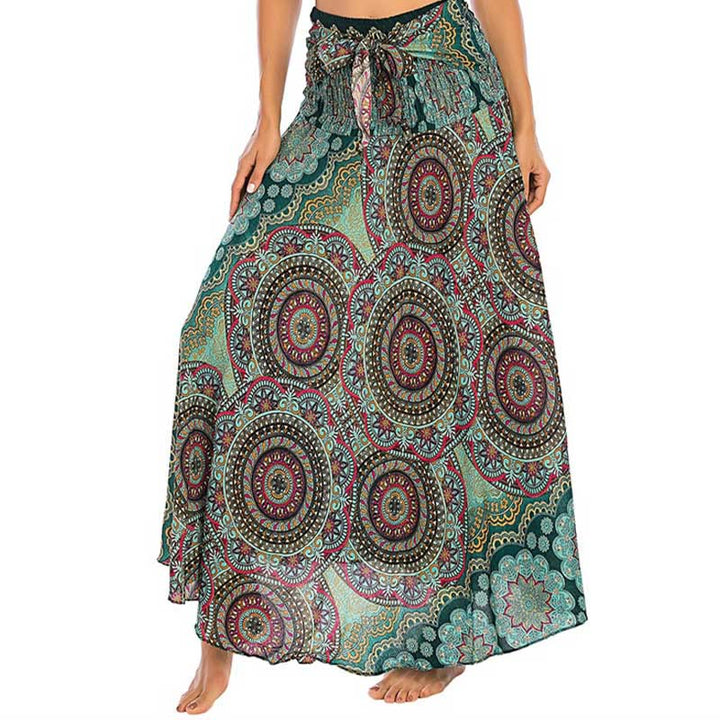 Buddha Stones Two Style Wear Bohemian Mandala Flower Lace-up Skirt Dress - image 1