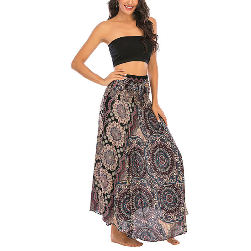 Buddha Stones Two Style Wear Bohemian Mandala Flower Lace-up Skirt Dress