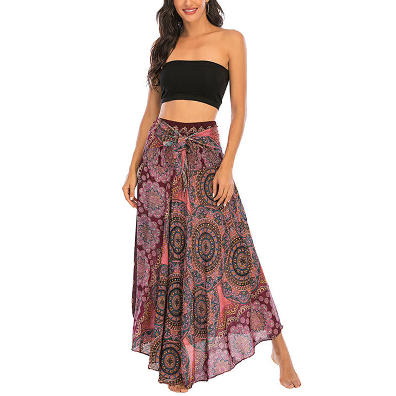 Buddha Stones Two Style Wear Bohemian Mandala Flower Lace-up Skirt Dress