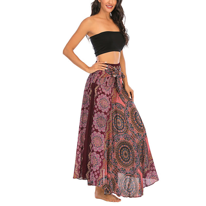 Buddha Stones Two Style Wear Bohemian Mandala Flower Lace-up Skirt Dress - image 25