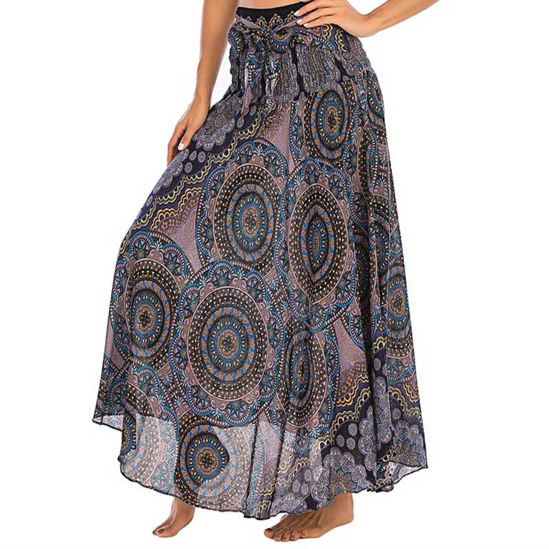 Buddha Stones Two Style Wear Bohemian Mandala Flower Lace-up Skirt Dress