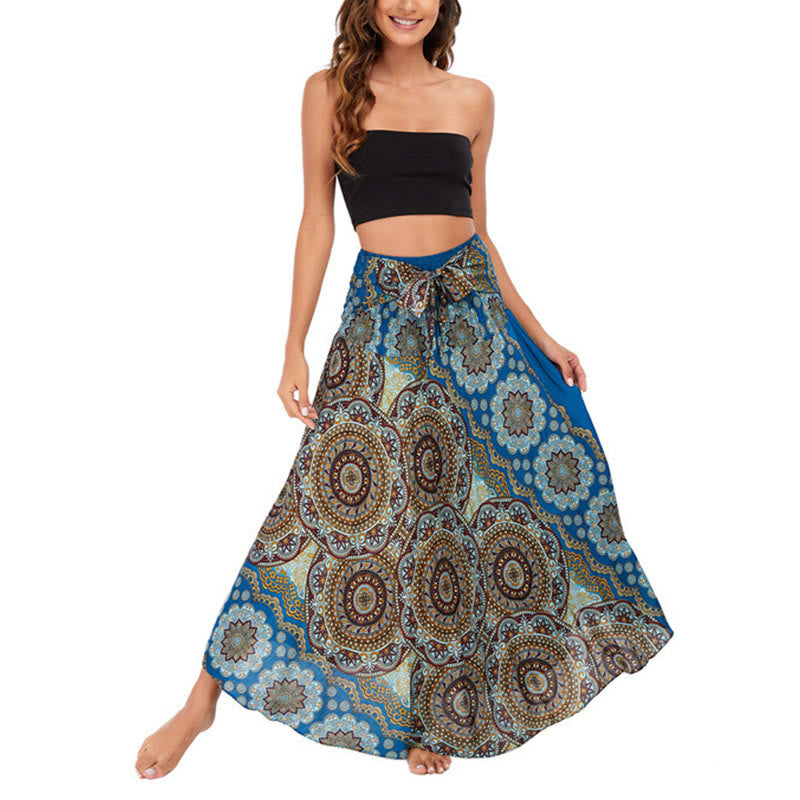 Buddha Stones Two Style Wear Bohemian Mandala Flower Lace-up Skirt Dress