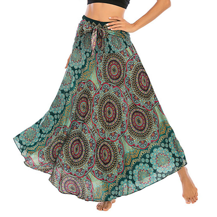 Buddha Stones Two Style Wear Bohemian Mandala Flower Lace-up Skirt Dress - LightGreen - US4-12，UK/AU8-16，EU36-44 (F) - image 0
