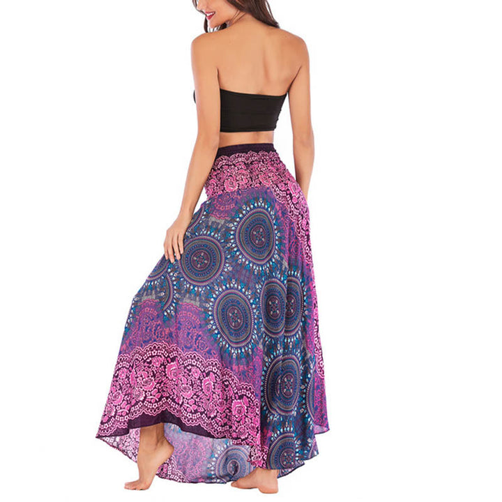 Buddha Stones Two Style Wear Boho Compass Rose Flower Print Lace-up Skirt Dress