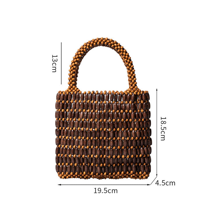 Buddha Stones Hand-woven Wooden Beads Handbag