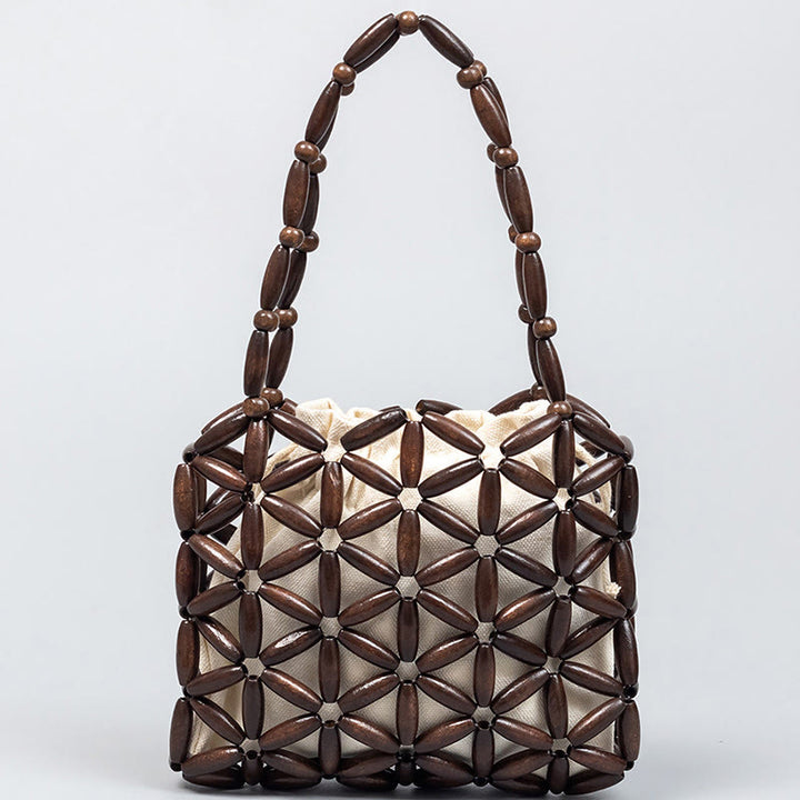 Buddha Stones Hand-woven Mini Wooden Beads Handbag