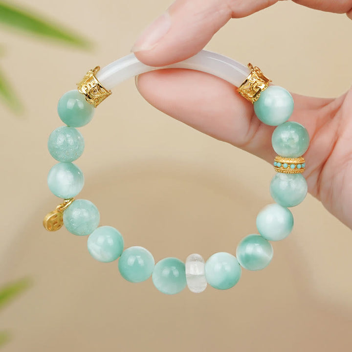 Buddha Stones Natural Larimar Copper Coin Confidence Bracelet