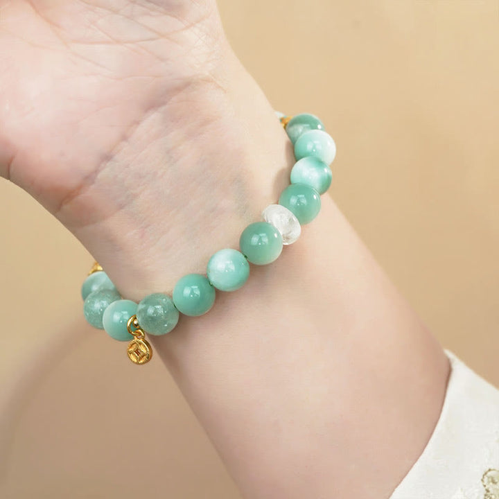 Buddha Stones Natural Larimar Copper Coin Confidence Bracelet