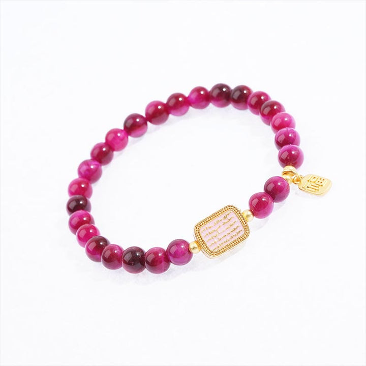 Buddha Stones Rose Red Tiger Eye Fu Character Courage Bracelet