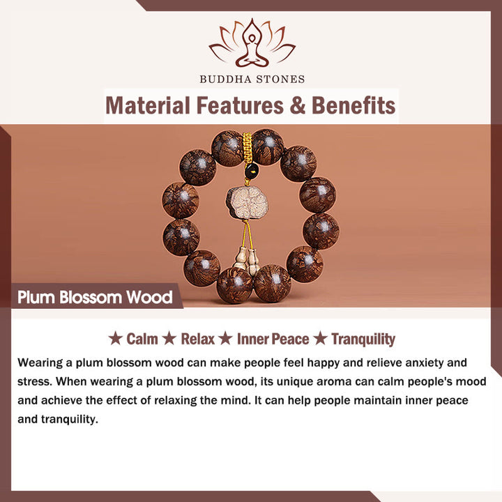 Buddha Stones Plum Blossom Wood Inner Peace Bracelet