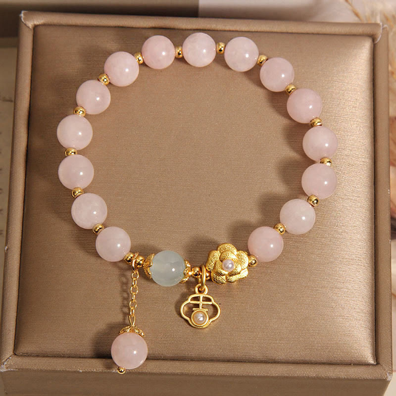 Buddha Stones Natural Pink Crystal Lucky Flower Warmth Bracelet