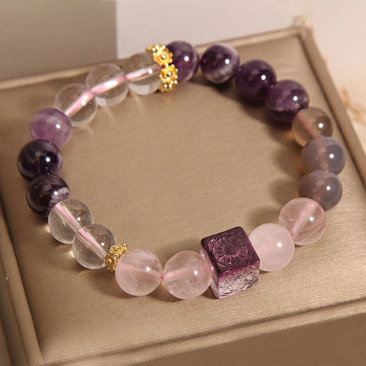 Buddha Stones Natural Amethyst Pink Crystal Inner Peace And Healing Bracelet