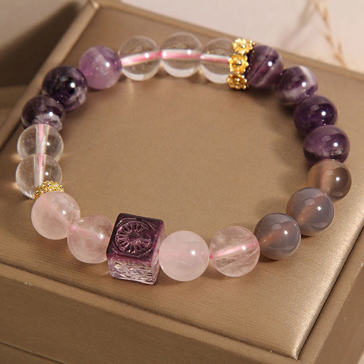 Buddha Stones Natural Amethyst Pink Crystal Inner Peace And Healing Bracelet