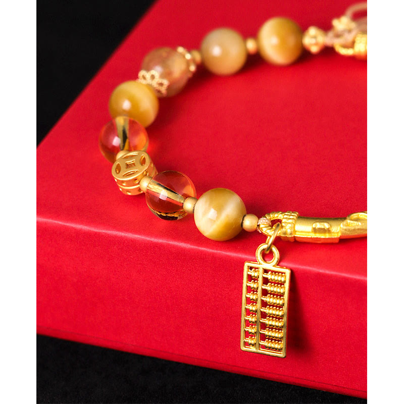 Buddha Stones Natural Tiger Eye Citrine Abacus Charm Protection Bracelet