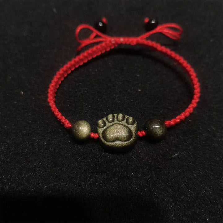 Buddha Stones Natural Silver Sheen Obsidian Gold Sheen Obsidian Cat Claw Soothing Braided Bracelet - Gold Sheen Obsidian(Wrist Circumference: 15-17cm) - Cat Claw Red String - image 5