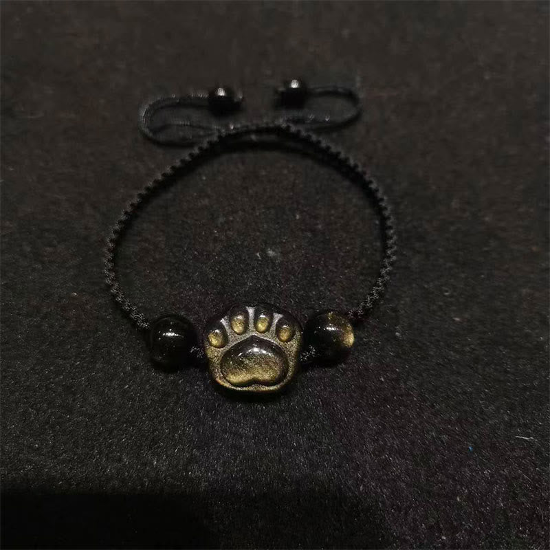 Buddha Stones Natural Silver Sheen Obsidian Gold Sheen Obsidian Cat Claw Soothing Braided Bracelet - Gold Sheen Obsidian(Wrist Circumference: 15-17cm) - Cat Claw Black String - image 6