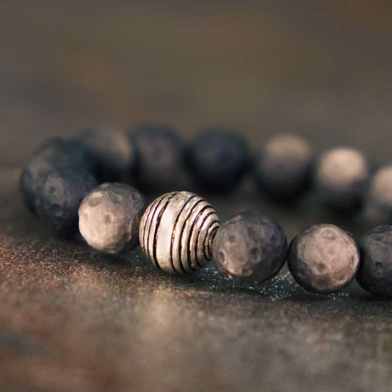 Buddha Stones Natural Silver Sheen Obsidian Lunar Meteorite Protection Bracelet