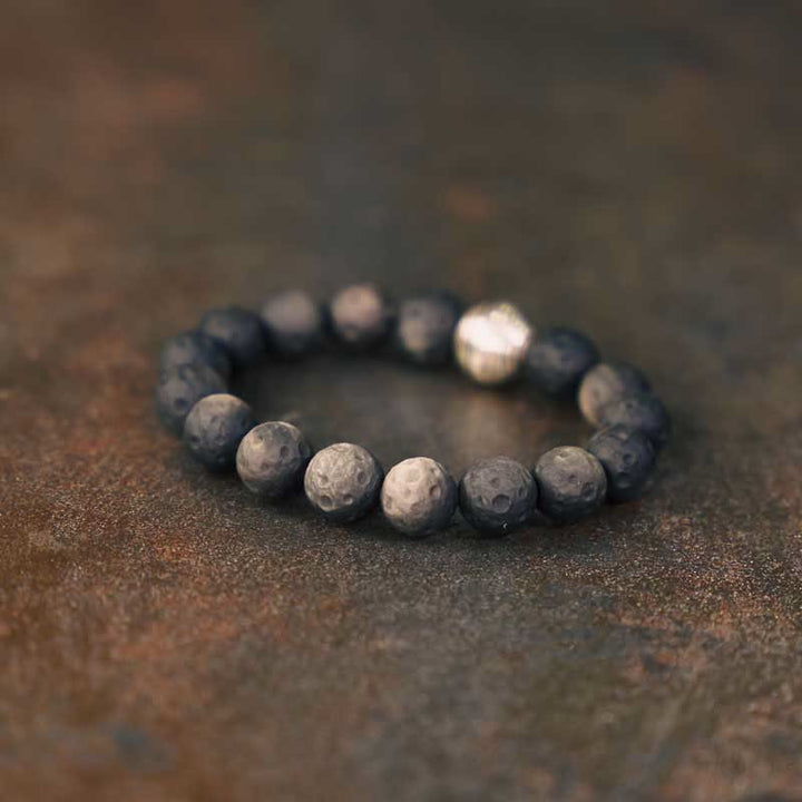 Buddha Stones Natural Silver Sheen Obsidian Lunar Meteorite Protection Bracelet