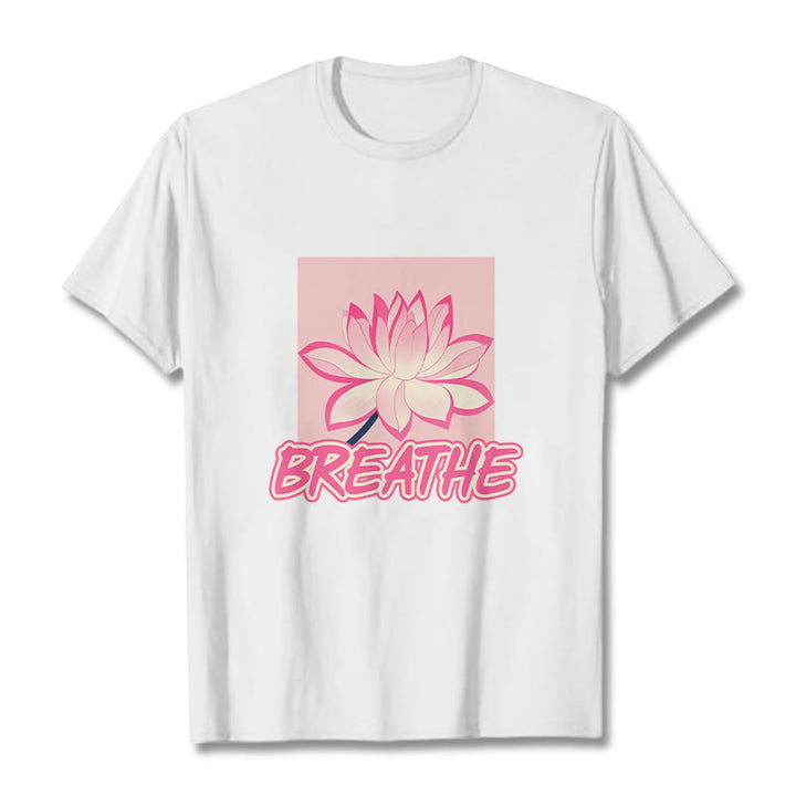 Buddha Stones BREATHE Pink Lotus Flower Tee T-shirt