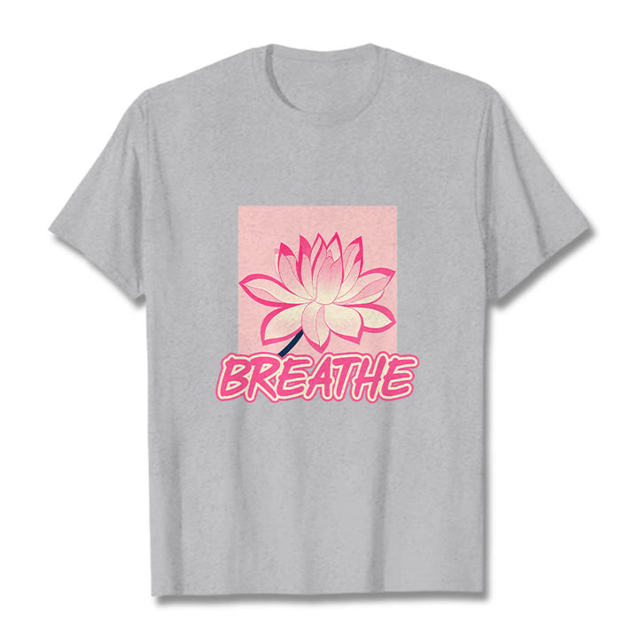 Buddha Stones BREATHE Pink Lotus Flower Tee T-shirt