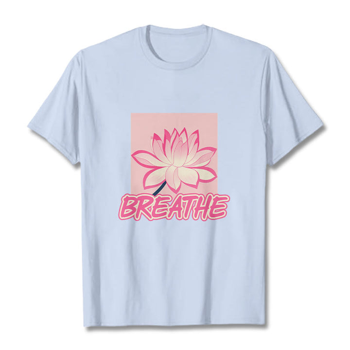 Buddha Stones BREATHE Pink Lotus Flower Tee T-shirt