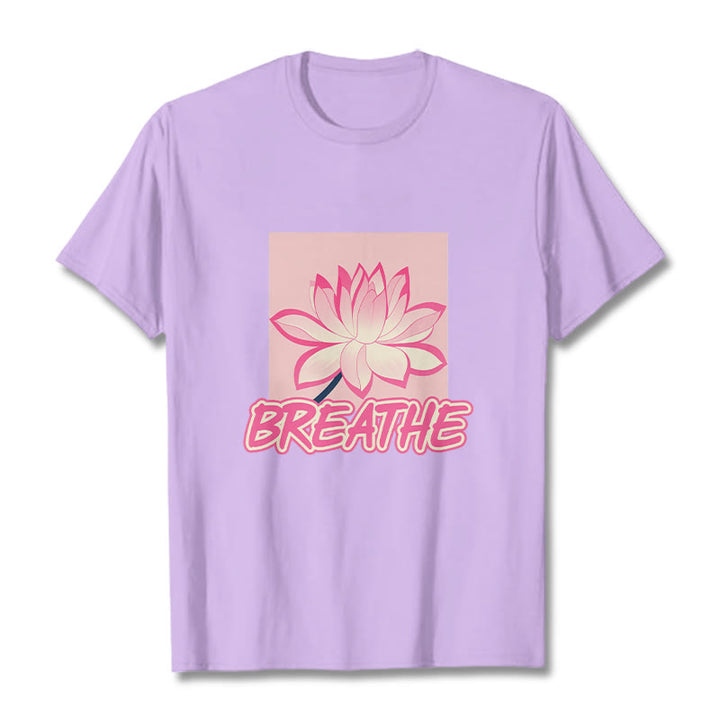 Buddha Stones BREATHE Pink Lotus Flower Tee T-shirt