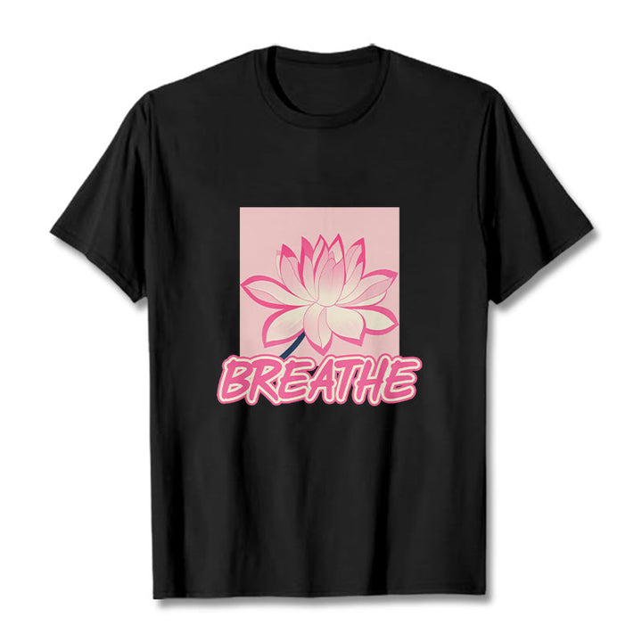 Buddha Stones BREATHE Pink Lotus Flower Tee T-shirt