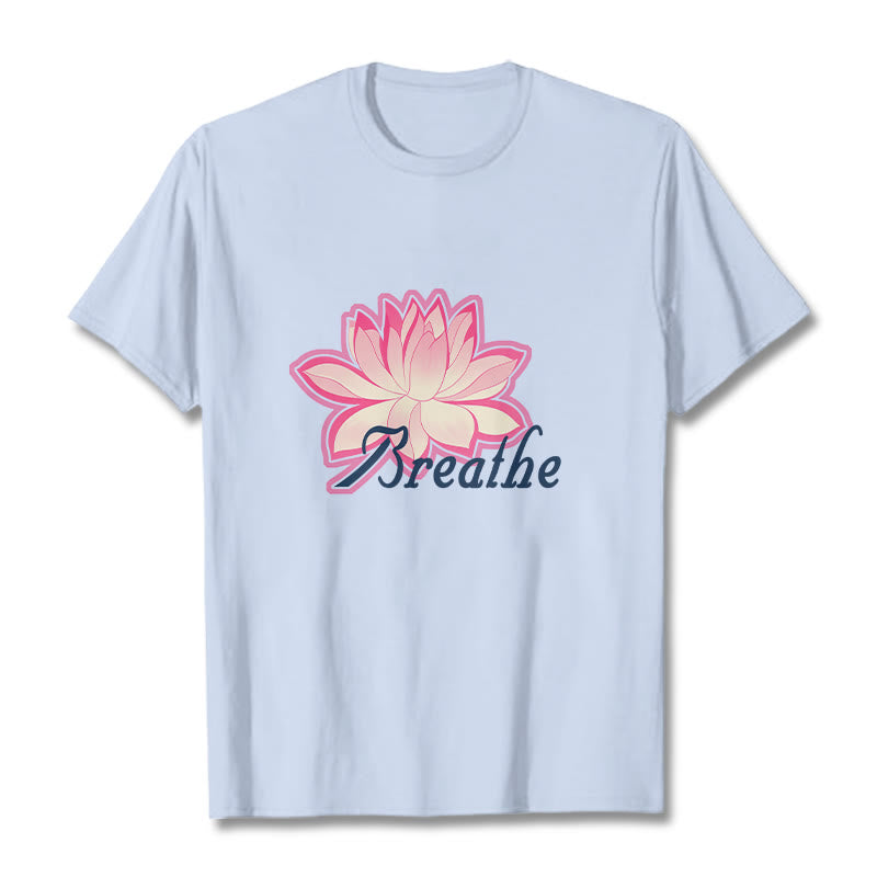 Buddha Stones BREATHE Lotus Flower Tee T-shirt - LightCyan - 2XL - image 18