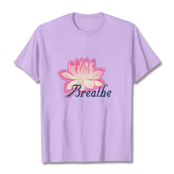 Buddha Stones BREATHE Lotus Flower Tee T-shirt - Plum - 2XL - image 15