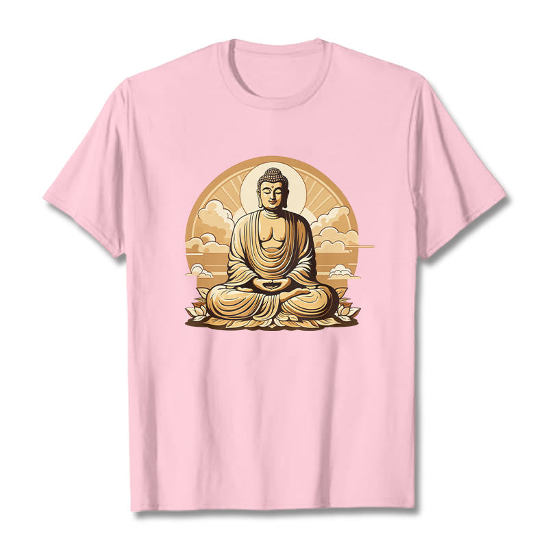 Buddha Stones Sun Auspicious Clouds Buddha Tee T-shirt - LightPink - 2XL - image 12