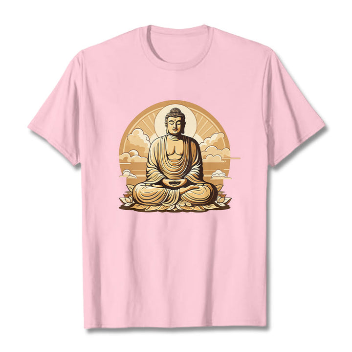 Buddha Stones Sun Auspicious Clouds Buddha Tee T-shirt - LightPink - 2XL - image 12