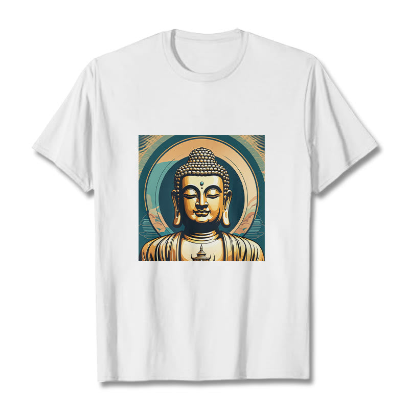Buddha Stones Aura Golden Buddha Tee T-shirt - White - 2XL - image 5