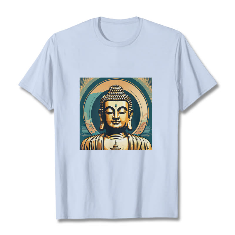 Buddha Stones Aura Golden Buddha Tee T-shirt - LightCyan - 2XL - image 18