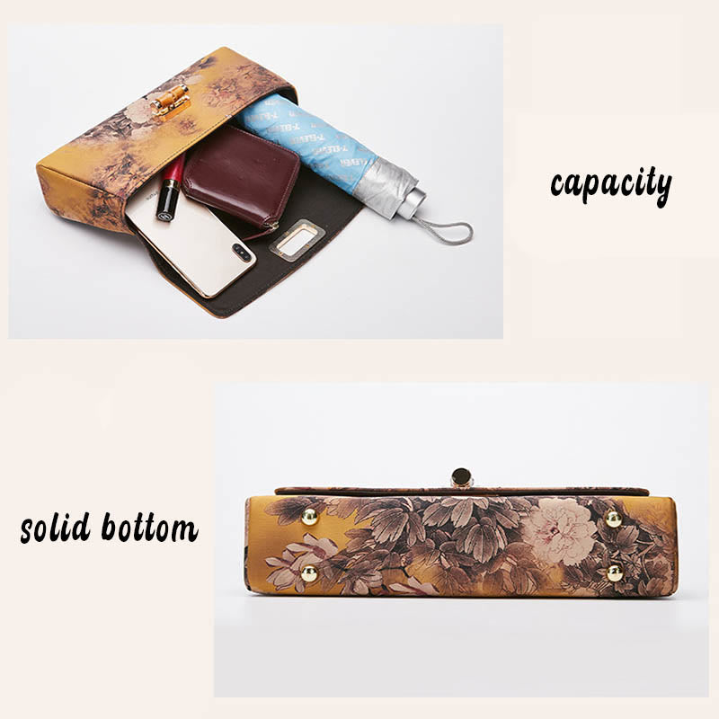 Buddha Stones Flower Pattern Bamboo Handle Metal Chain Crossbody Bag Handbags