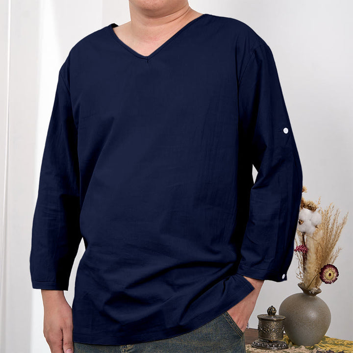 Buddha Stones Solid Color Three Quarter Sleeve Men's T-shirt